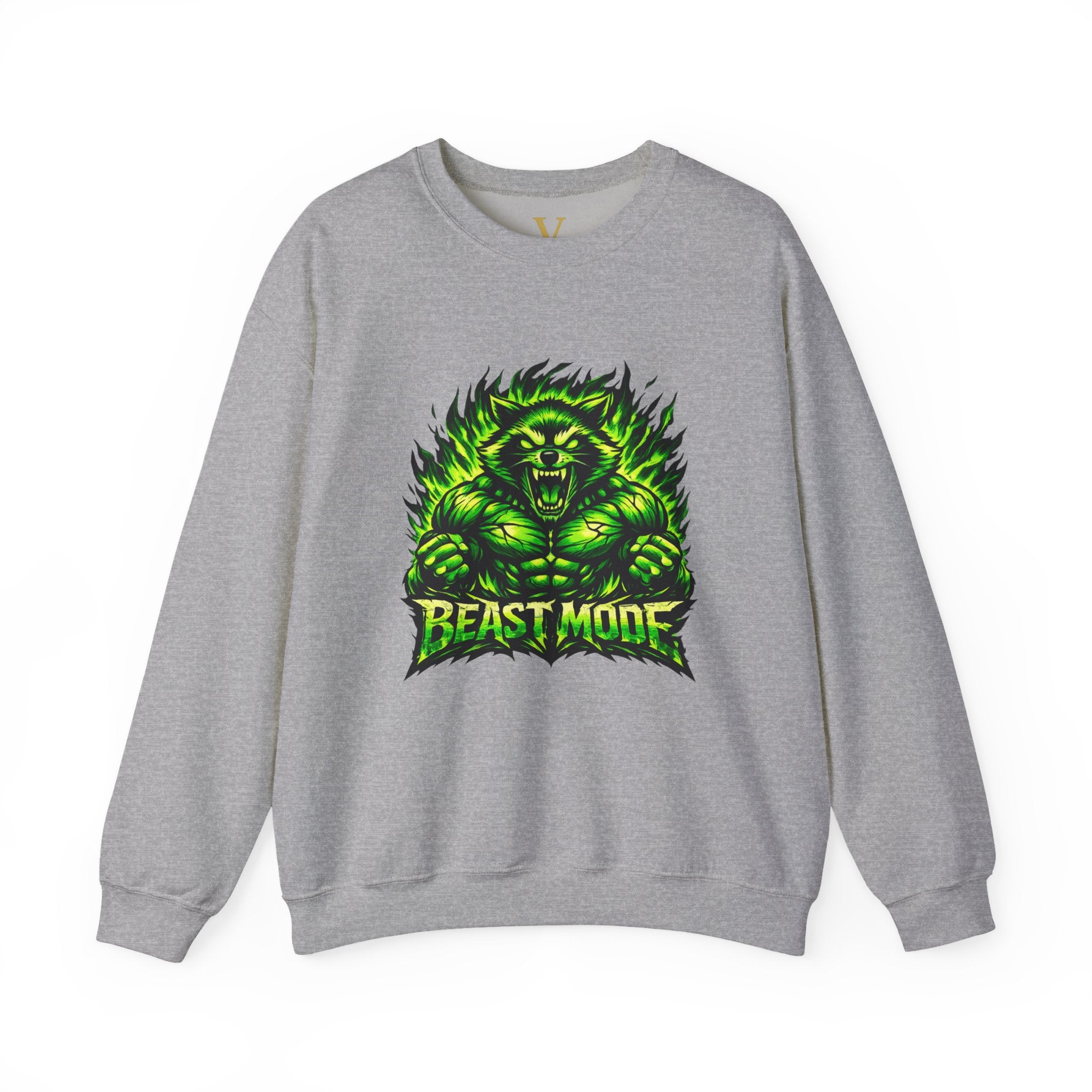 BEAST MODE GREEN MONSTER CREWNECK — UNISEX NEON FITNESS GRAPHIC SWEATSHIRT