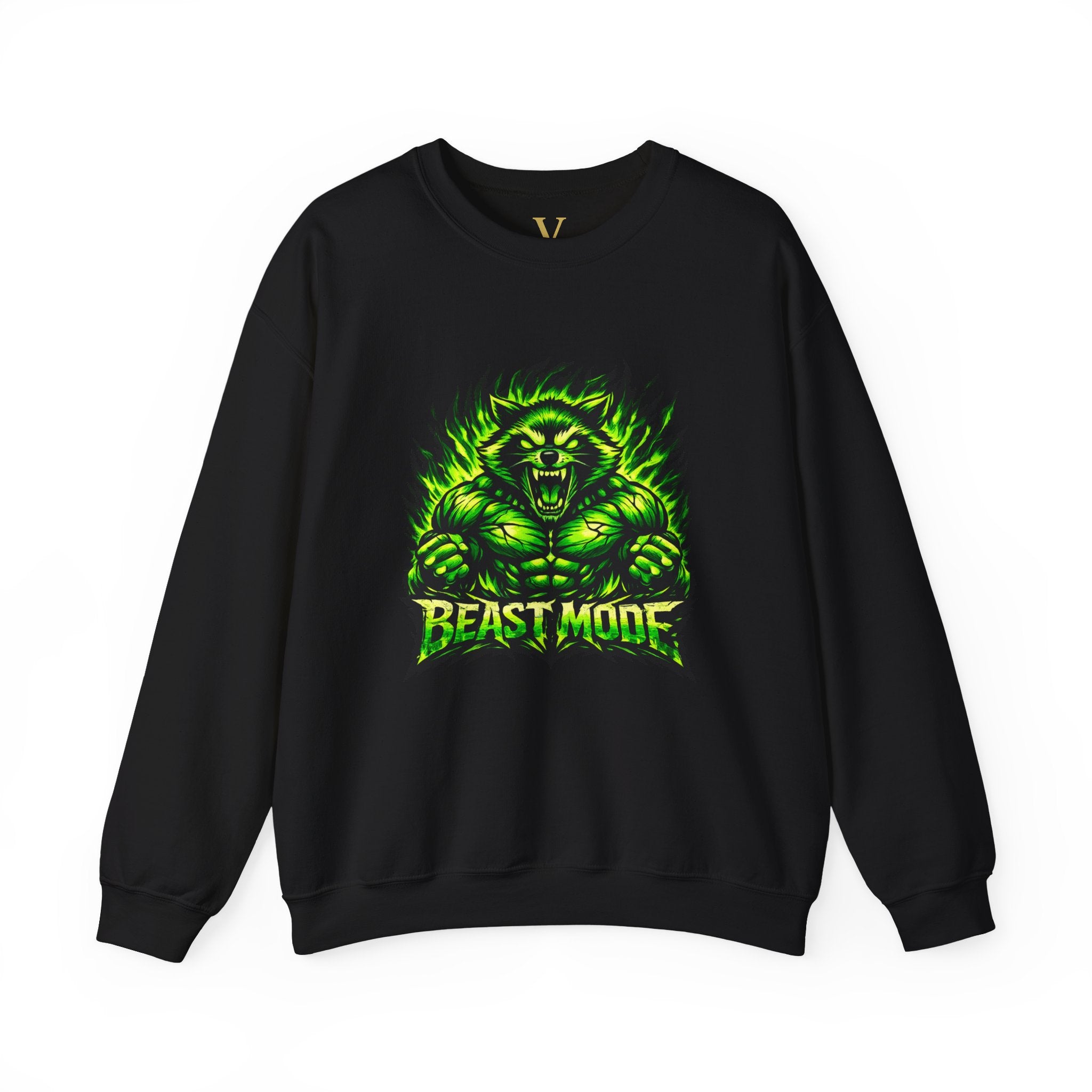 BEAST MODE GREEN MONSTER CREWNECK — UNISEX NEON FITNESS GRAPHIC SWEATSHIRT