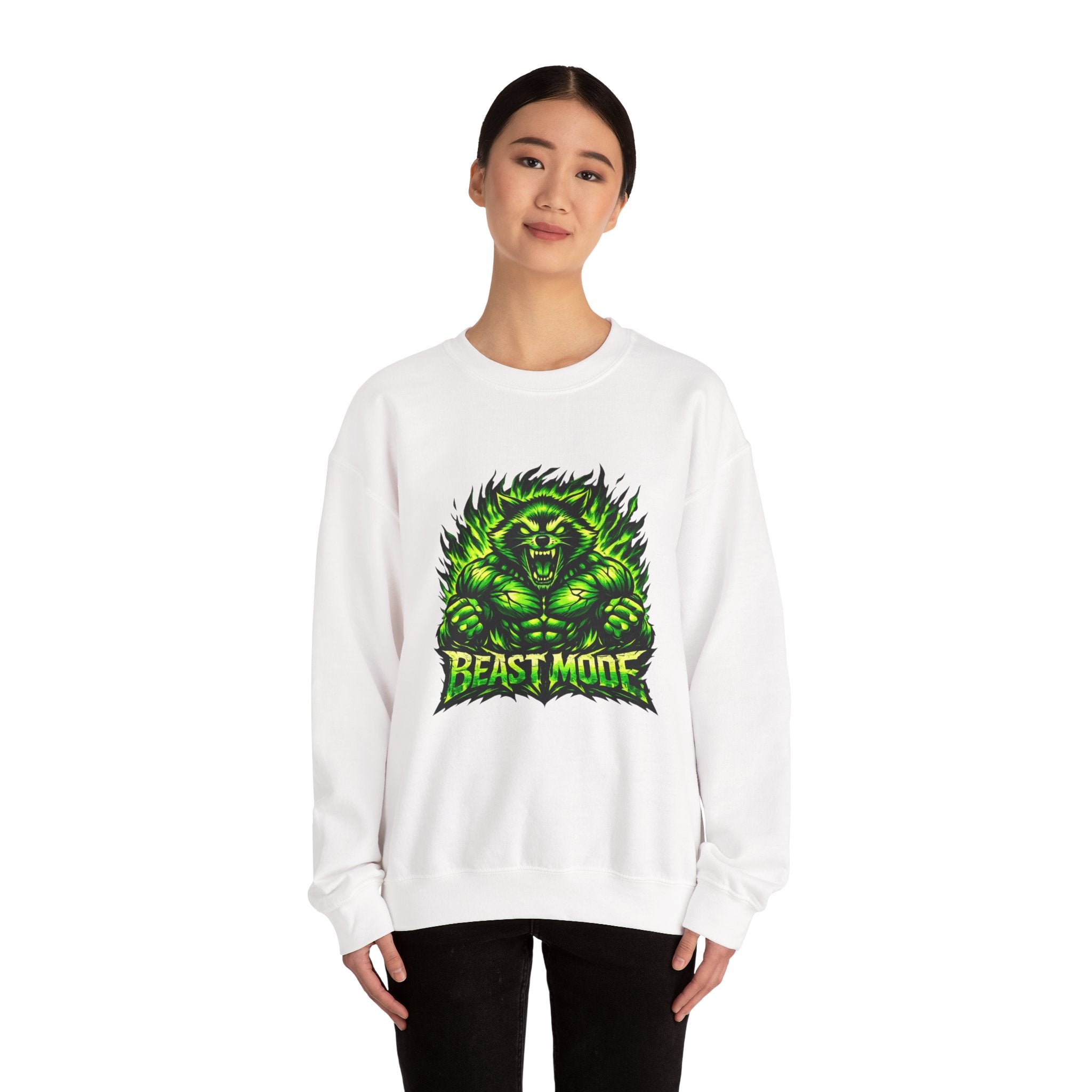 BEAST MODE GREEN MONSTER CREWNECK — UNISEX NEON FITNESS GRAPHIC SWEATSHIRT