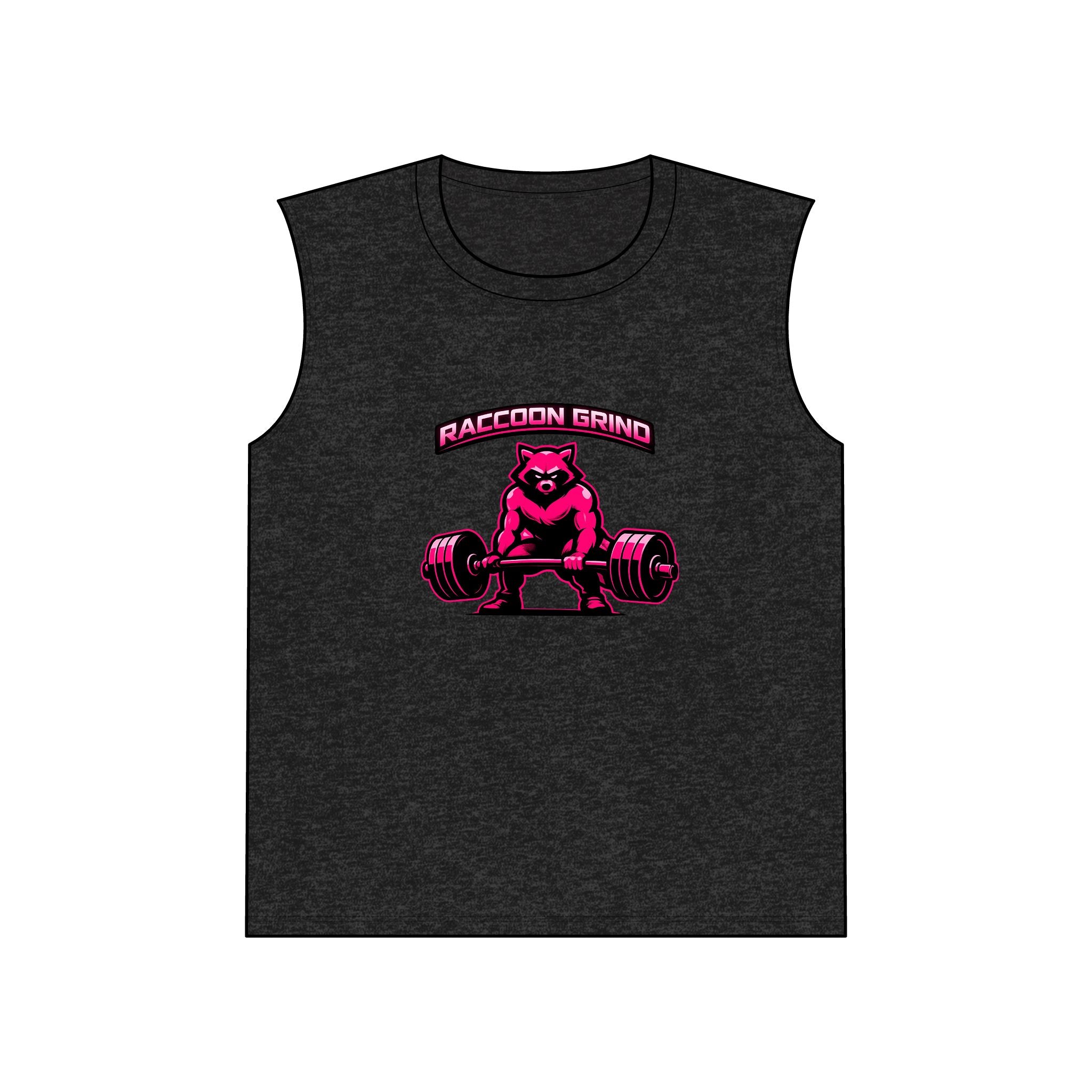 RACCOON GRIND MEN’S MUSCLE TANK TOP — NEON PINK GYM WORKOUT SLEEVELESS SHIRT