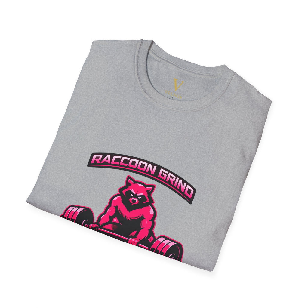 Raccoon Grind Unisex Gym T-Shirt – Motivational Weightlifting Streetwear Tee