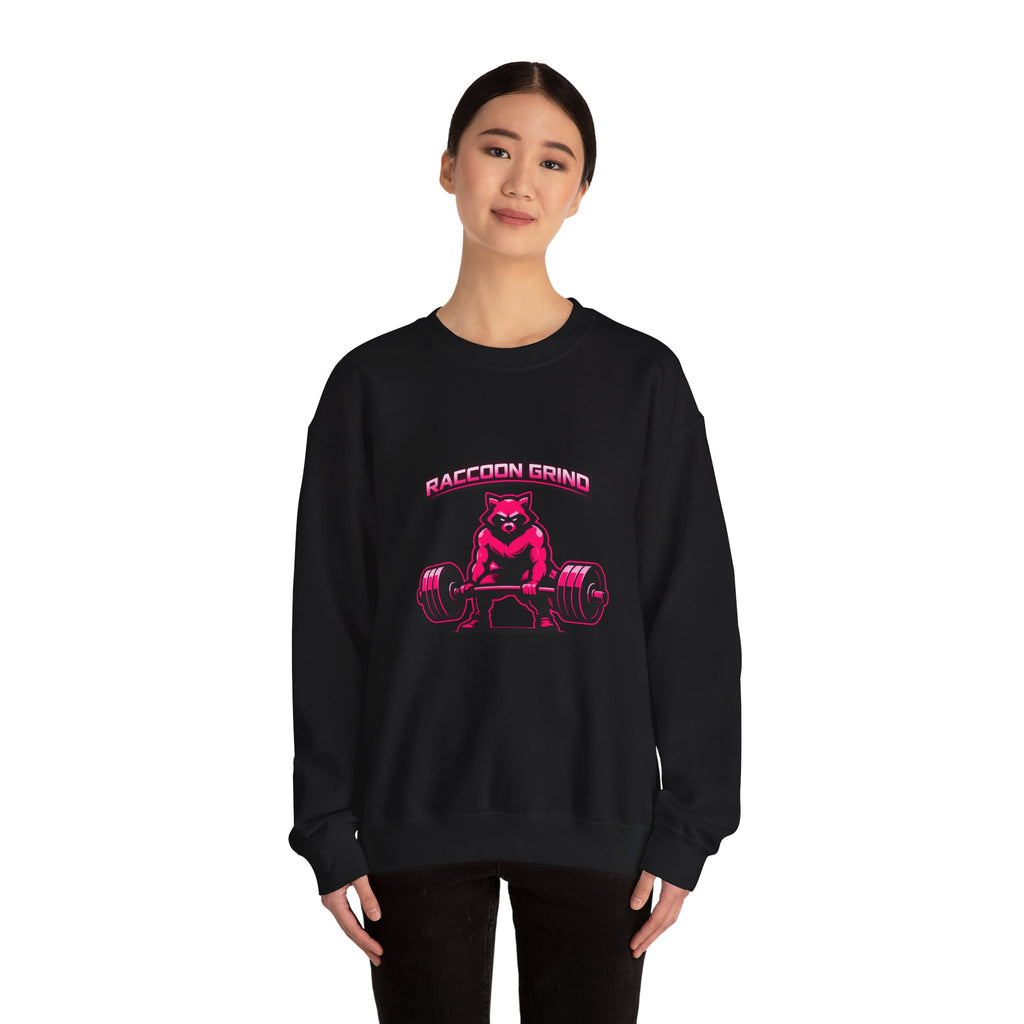 Raccoon Grind Unisex Crewneck Sweatshirt – Neon Gym Streetwear Workout Pullover