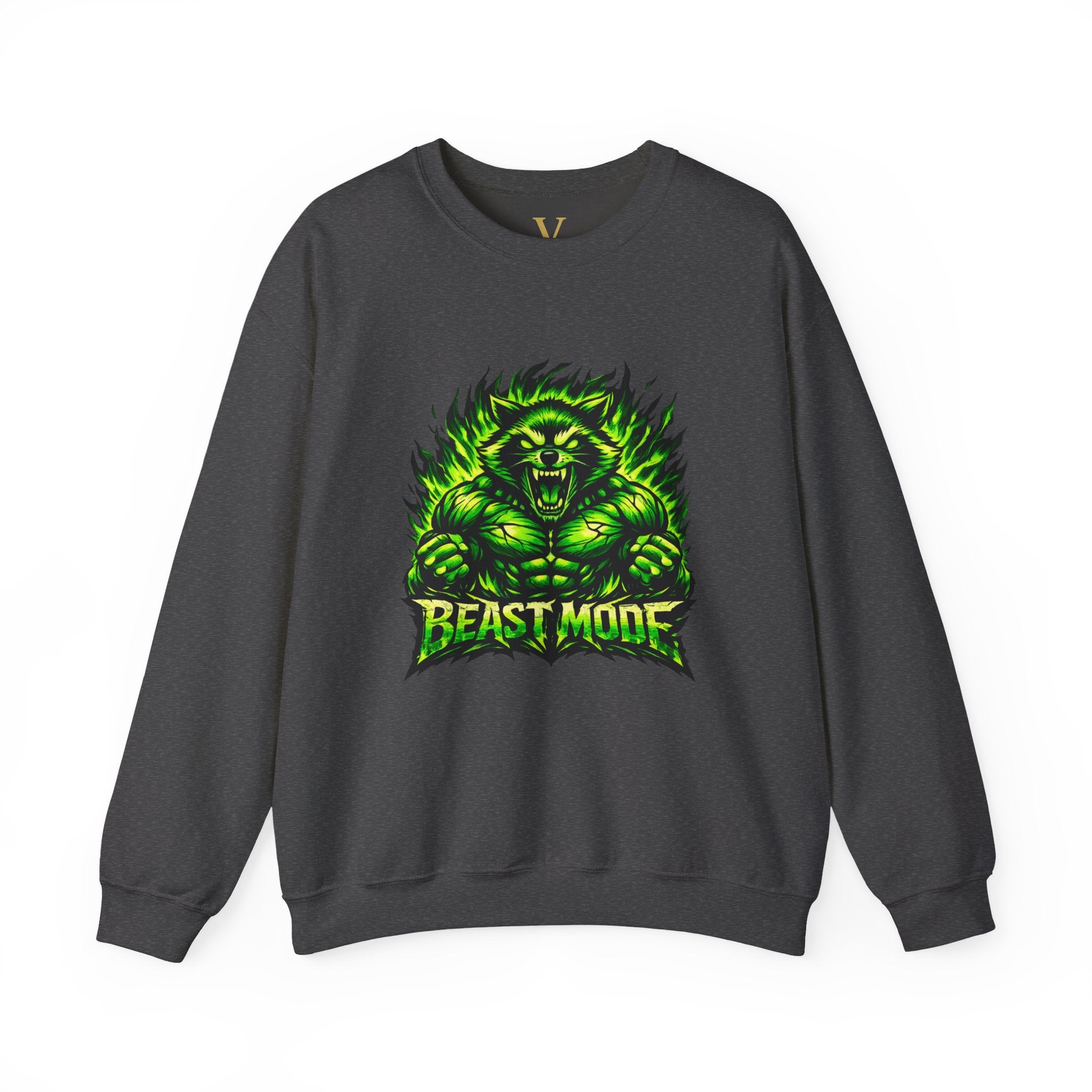 BEAST MODE GREEN MONSTER CREWNECK — UNISEX NEON FITNESS GRAPHIC SWEATSHIRT