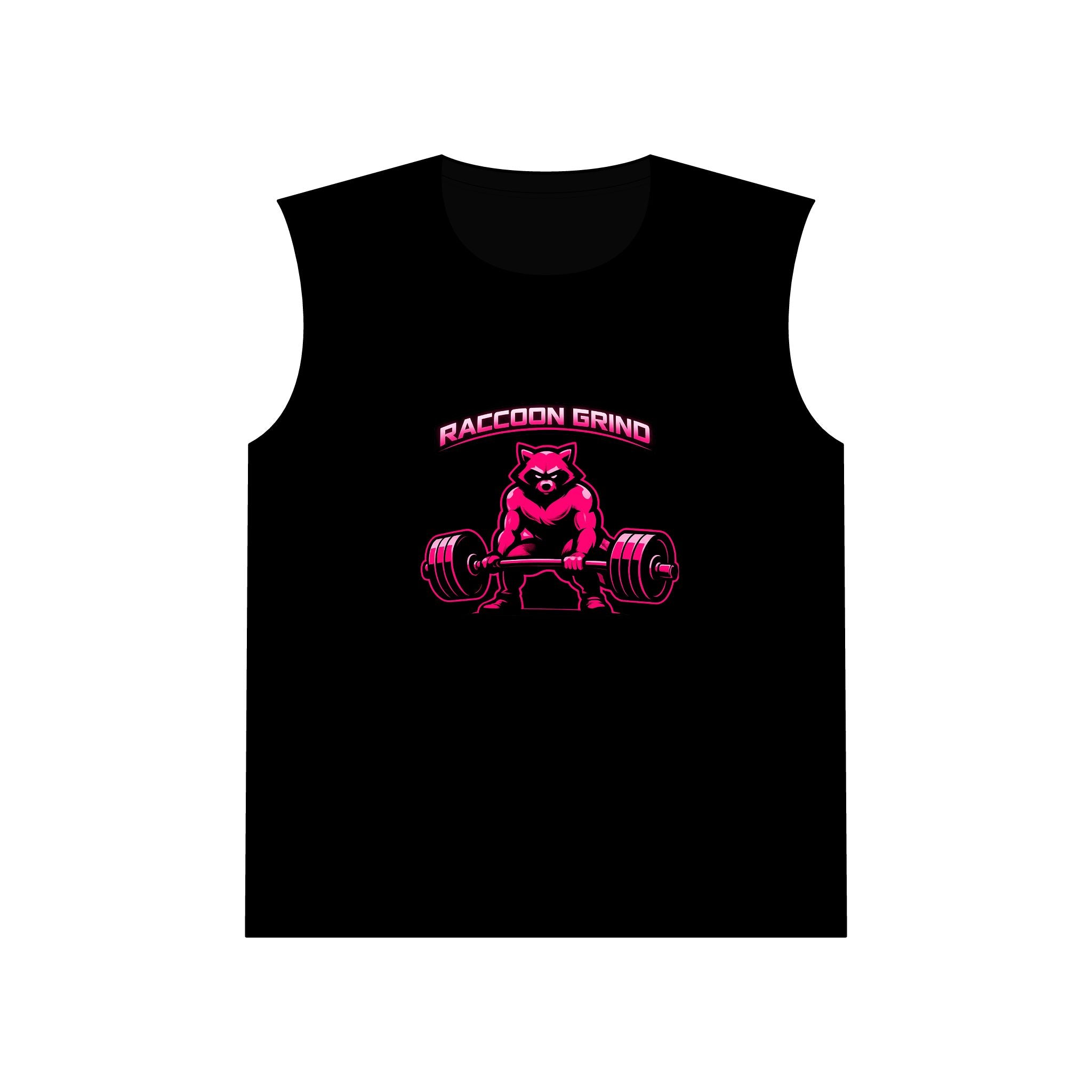 RACCOON GRIND MEN’S MUSCLE TANK TOP — NEON PINK GYM WORKOUT SLEEVELESS SHIRT