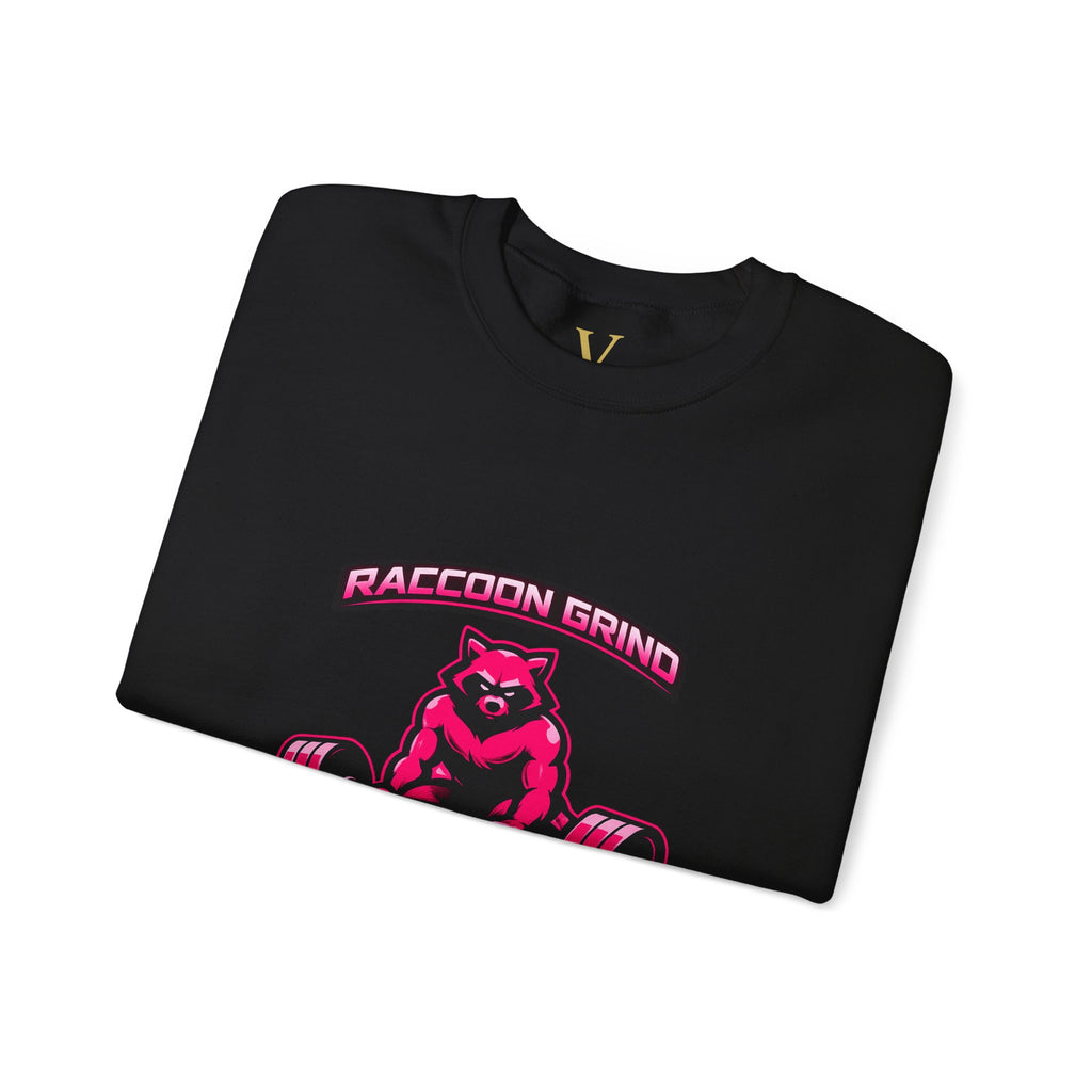 Raccoon Grind Unisex Crewneck Sweatshirt – Neon Gym Streetwear Workout Pullover